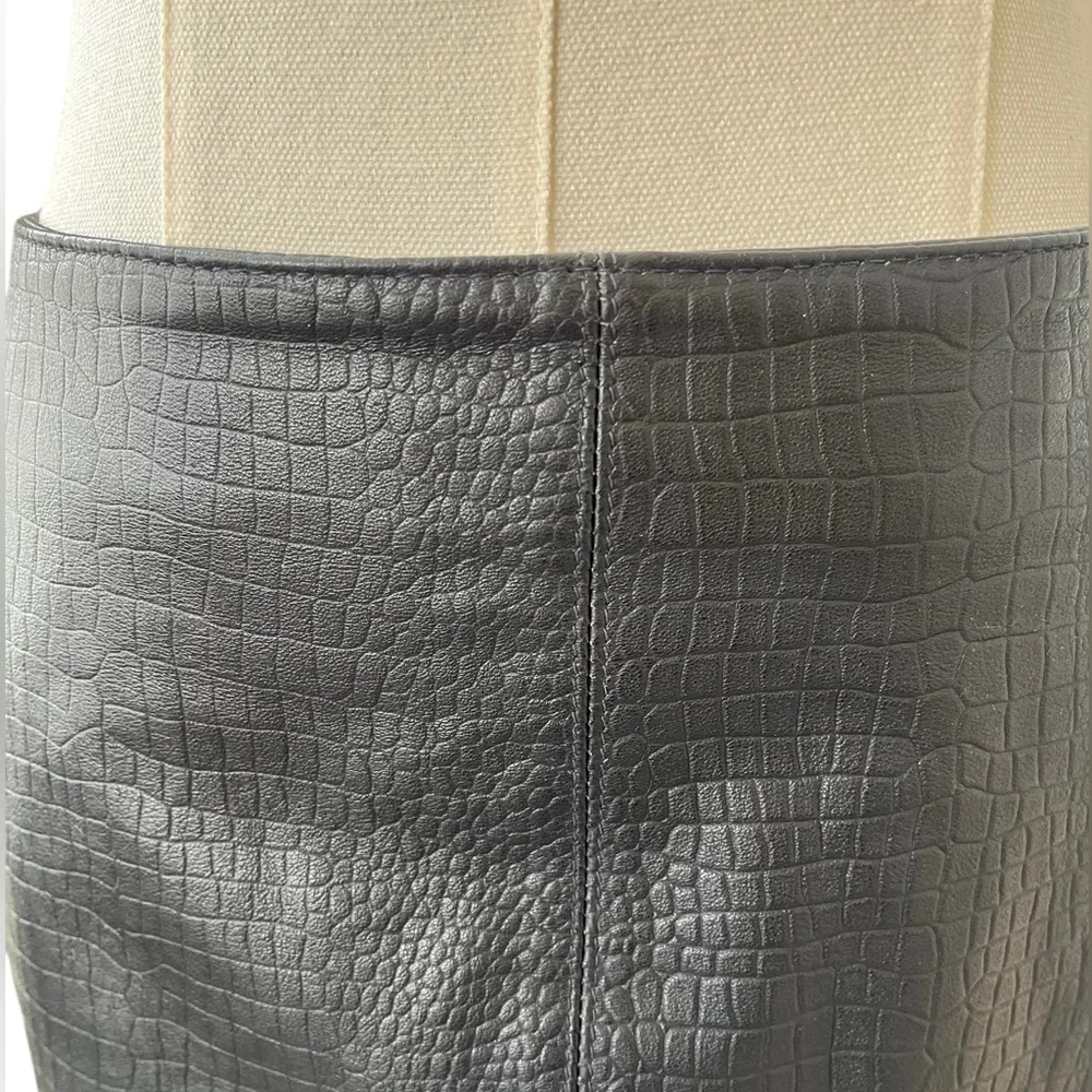 Vintage 90s black genuine croc leather pencil skirt back slit fully lined 12 - Picture 9 of 12